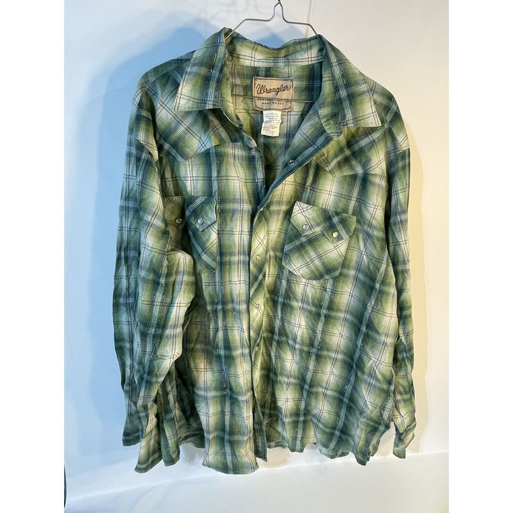 Wrangler Western Mens Multicolor Long Sleeve Button Down Shirt Size 2xl green